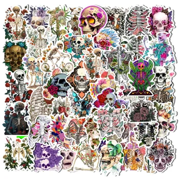 50шт Мультяшные наклейки с изображением скелета розы, Художественная наклейка с граффити для багажа, ноутбука, мотоцикла, креативных растений, наклейка