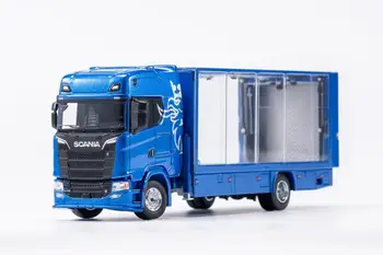 Синяя прозрачная коробка GCD 1: 64 Модель двухэтажного транспортного автомобиля Scania S730 с закрытым европейским крылом