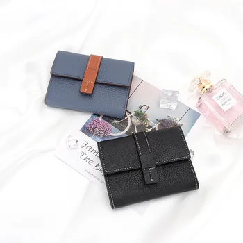 Женский кошелек из натуральной кожи, короткий, Новый, большой емкости, сумка для денег на молнии, модная маленькая сумочка контрастного цвета.