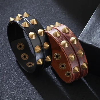 Винтажные кожаные браслеты для мужчин, стальные браслеты в стиле панк, браслеты из натуральной кожи с плетеной веревкой для мужчин, ювелирные изделия, подарки для мужчин