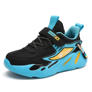 2023 Детские кроссовки для мальчиков, сетчатая дышащая спортивная обувь для бега, Повседневная обувь на плоской подошве для девочек, Дополнительно Кожаная, Большой размер 40