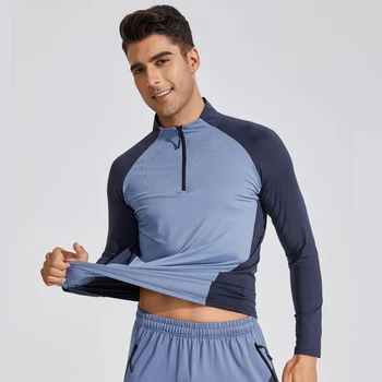 2023 Быстросохнущие мужские футболки на молнии С длинным рукавом для бега, тренажерного зала, фитнеса, летних весенних спортивных колготок, дышащих