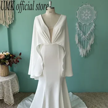 UMK Простое свадебное платье Русалки из крепа 2023 Винтажное платье с рукавом 