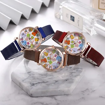 Новый милый Медвежонок Ms. Watch Personality Модные Большие Цифровые Женские часы с Многоцветным ремешком из железного камня, Ленивые часы, Повседневные кварцевые