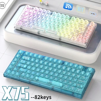 X75 82 Клавиши Геймерской Клавиатуры 3 Режима Прозрачная Механическая Клавиатура Hotswap Bluetooth Беспроводная Клавиатура 2.4 G с RGB Подсветкой для Ноутбука