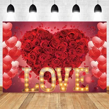 Фон с Днем Святого Валентина Красная Роза Воздушные шары с сердечками и блестящими огнями Фон Свадьба в честь Дня Матери Вечеринка в честь девичника