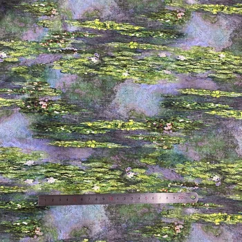 50x110 см Пост-оттиск лотосового пруда, зеленая картина маслом, Хлопчатобумажная ткань, скатерть для шитья своими руками, материал ручной работы для дома