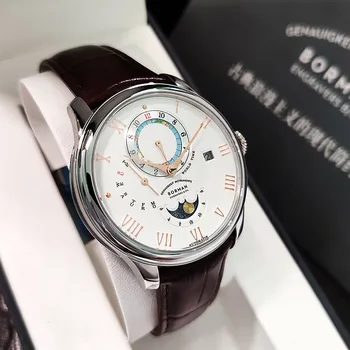 Borman Luxury Brand Классические Механические Мужские часы Atuomatic Moon Phase World Time Watch Сапфировые Водонепроницаемые Часы 50M