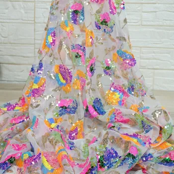 Кружевная ткань с вышивкой 1 ярд красочными пайетками для платья на день рождения, вечернего бального платья, сценического платья, костюма одежды