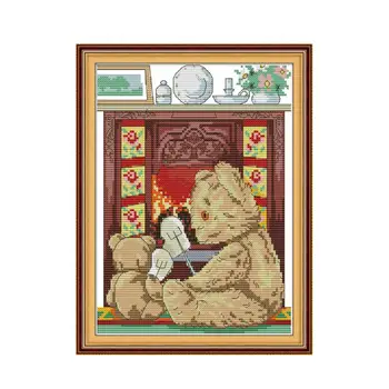 Медведь мама и медвежонок набор для вышивания крестиком aida 14ct 11ct количество принтов холст вышивки крестиком рукоделие вышивка DIY ручной работы