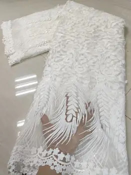 Белая кружевная ткань с пайетками в африканском стиле 2021, высококачественное кружево, французская кружевная ткань, швейные нигерийские кружевные ткани для платья, 5 ярдов