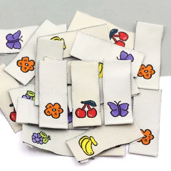 50шт этикеток ручной работы Цветок Бабочка Вишня Бирки для детской одежды Ручной работы Kawaii Weave Label Аксессуары для шитья 15 *40 мм