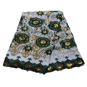 Африканская кружевная ткань 2023, новейшая ЗЕЛЕНАЯ индийская ткань сари, высококачественный тюль, кружевная ткань с 3D блестками для свадебного платья