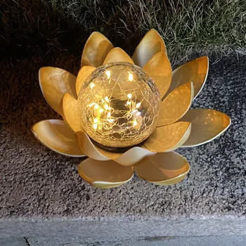 Светодиодный Солнечный Свет Lotus Водонепроницаемый Садовый Газон Ландшафтная Лампа СВЕТОДИОДНЫЙ Янтарный Стеклянный Шар Открытый Свет Lotus Lawn Декоративный Солнечный Свет