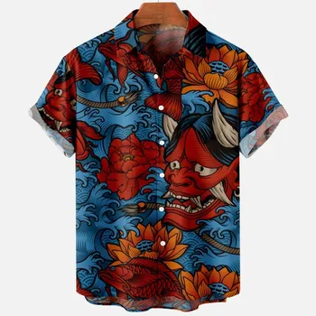 2023 Devil Horror 3d Принт Гавайская Рубашка Мужская Одежда Свободные Дышащие Мужские Рубашки Летняя Мужская Рубашка Мужская Одежда С Коротким Рукавом