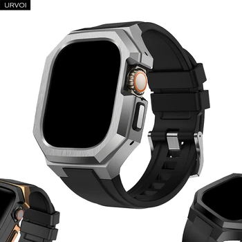 Ремешок URVOI для Apple Watch Ultra Series 8 7 6 SE54 С тонкой застежкой из нержавеющей стали, Фтороэластомерный ремешок 2 в 1 для iWatch