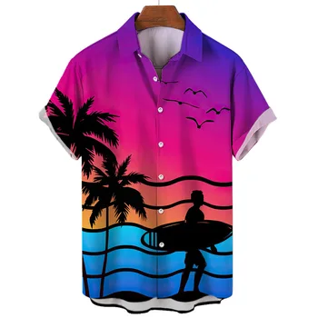 Мужские летние модные 3D рубашки, мужская пляжная мужская рубашка Оверсайз с коротким рукавом и принтом парусника, гавайские топы, мужская одежда Camiseta