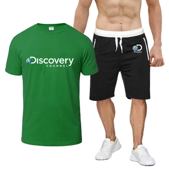 Discovery Channel 2023, летний новый мужской модный повседневный костюм для фитнеса, высококачественная футболка с коротким рукавом + шорты, комплект из 2 предметов