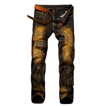 Модные винтажные джинсы с дырками, дизайнерские рваные мото-джинсовые брюки для мужчин, большие размеры 28-42, уличная одежда в стиле ХИП-хоп панк