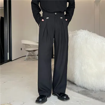 2023 Летние брюки с металлическим дизайном в корейском стиле, мужские повседневные свободные черные брюки для мужчин trousera, размер M-XL