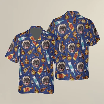 Мужская рубашка с милым рисунком щенка, гавайская пляжная рубашка с 3D-принтом, топы y2k с коротким рукавом, винтажная одежда, рубашка с отворотом