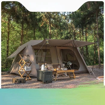 Автоматическая палатка для кемпинга на открытом воздухе, туристическое снаряжение, двухкомнатная хижина на открытом воздухе с одной спальней