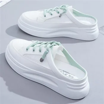 Модные Белые Женские туфли 2023 года, Новый Стиль, Шлепанцы на плоской подошве, Летние Полуботинки Baotou на тонком срезе