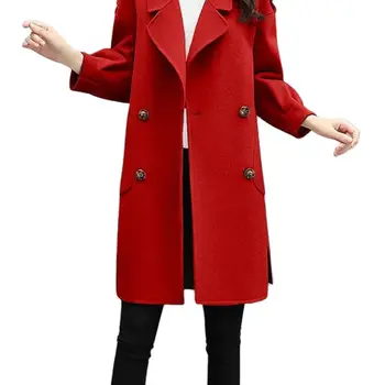 2022 Шерстяное пальто Longfeng Женская осенняя Новая Корейская версия, свободное и тонкое шерстяное пальто средней и длинной длины, свободное повседневное шерстяное пальто