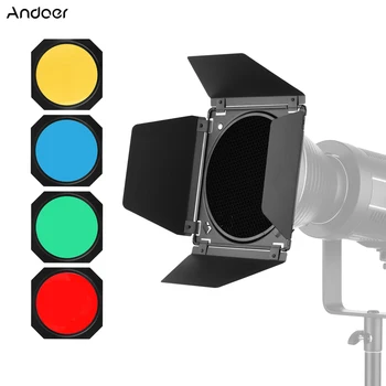 Комплект Andoer Photography Light Barn Door Barndoor Kit с Цветными Фильтрами Honeycomb 4шт для 7-дюймового Стандартного Отражателя Strudio Photography