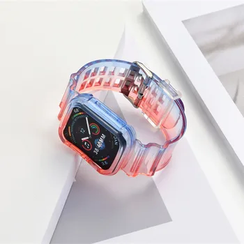 Градиентный Прозрачный ремешок для часов Apple Watch серии 6 2 3 4 5 Прозрачный Силиконовый браслет для Iwatch 38/40/42/44 мм, Новый чехол + ремешок