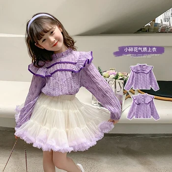 Милая фиолетовая блузка + юбки, костюмы из 2 предметов, Летнее платье-пачка принцессы для маленьких девочек, Корейская Весенняя одежда для малышей, Детская одежда для девочек