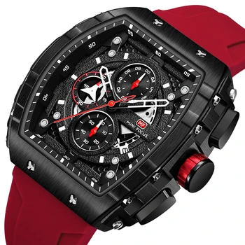 Модные мужские часы, роскошные Спортивные кварцевые часы от ведущего бренда, водонепроницаемые наручные часы с хронографом, Relogio Masculino, красный силиконовый ремешок