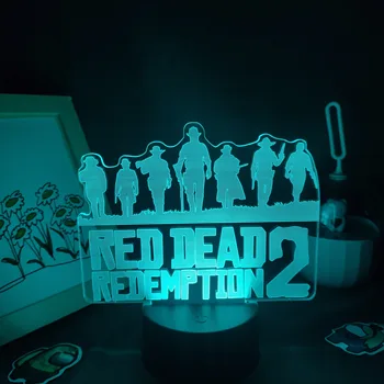 Red Dead Redemptions 2 Логотип Игровой Фигурки Артура Моргана 3D Лампы Led RGB Night Lights Классный Подарок Прикроватный Столик Красочное Украшение