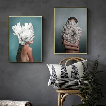 Девушка, держащая белую хризантему, Абстрактная картина на холсте, плакаты для домашнего искусства, наклейки для спальни, коридора, Скандинавское украшение