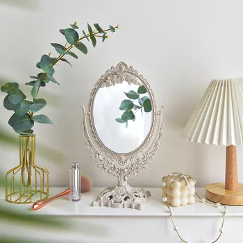 Настольное зеркало для макияжа в скандинавском стиле, винтажное элегантное двустороннее поворотное туалетное зеркало, зеркало для спальни, стеклянное зеркало для настольной комнаты