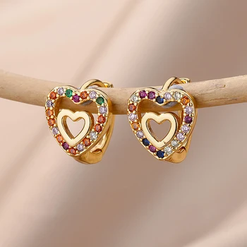 Цветные серьги-гвоздики в форме сердца для женщин, Позолоченные Серьги в форме сердца из нержавеющей стали, Романтический Эстетичный Свадебный Ювелирный подарок