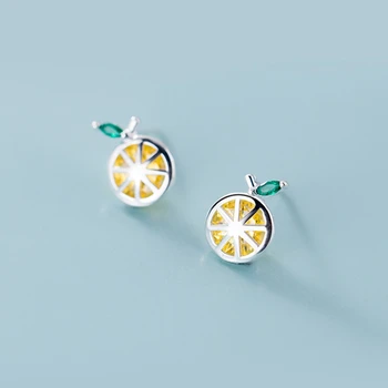1 Пара серебряных сережек-гвоздиков с лимоном и сладким цирконом для дочери, подарок для девочки, леди, летние украшения с фруктами,