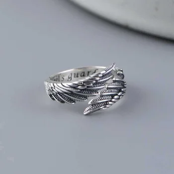 FoYuan Серебряное Винтажное кольцо, Старинные украшения, Открытое кольцо с крыльями из перьев, Персонализированное кольцо в новом стиле для мужчин и женщин
