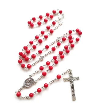 Католическое ожерелье с четками, стеклянные бусы, подвеска с распятием Иисуса, винтажные религиозные украшения для женщин, христианские A0KE