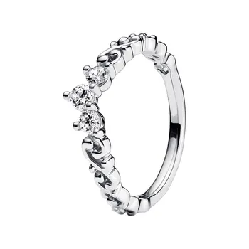 Обручальные кольца Regal Swirl Тиара Корона Кольца для пальцев для женщин Фирменные Ювелирные изделия из стерлингового серебра 925 пробы с 3 зубцами Прозрачные цирконы