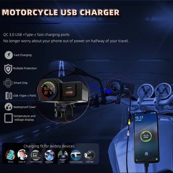 QC3.0 мотоциклы Двойной USB быстрая зарядка со светодиодным дисплеем порт Type C телефон быстрая зарядка USB разъем для мото автоаксессуаров