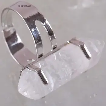 Ювелирные изделия из 1 шт. для женщин, шестиугольные бусины из натурального камня, белый кристалл, регулируемые кольца для пальцев Z060