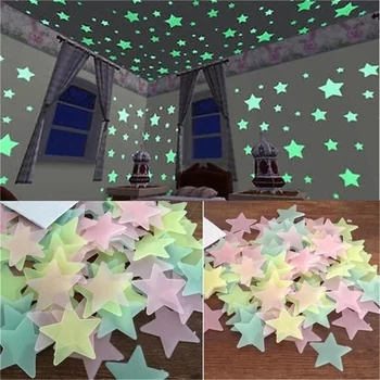 100шт Настенных украшений в виде звезд, Светящаяся нашивка, флуоресцентная наклейка, 3D трехмерные наклейки на стены, Декор в виде звезд на крыше спальни