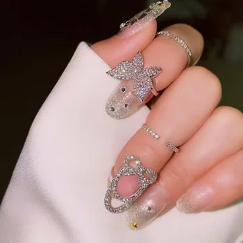 Креативные кольца с бантом на кончиках пальцев, Блестящие хрустальные бабочки, Полые кольца для ногтей для женщин, свадебные модные украшения Anillo