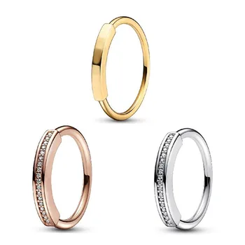 Аутентичное Серебро 925 пробы, сверкающее Розовое золото, Фирменный I-d с хрустальным кольцом для женщин, модные украшения для свадебной вечеринки