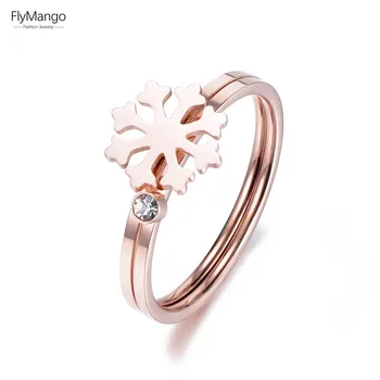 FlyMango Модный Набор колец из розового золота со снежинками и кубическим цирконием Для женщин, Обручальное кольцо из нержавеющей стали, ювелирные изделия FR18007