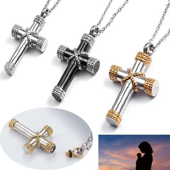 Ожерелье с подвеской в виде Урны с Религиозным крестом для мужчин и женщин, Подвеска с Молитвенным Крестом, винтажный Сувенир, Ювелирный подарок