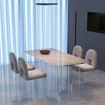 ZL Акриловая каменная плита Прозрачный Подвесной обеденный стол Обеденный стол и стулья в домашнем кремовом стиле