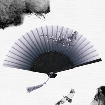Китайский Японский Шелковый Складной веер, Деревянный веер для классических танцев, Высококачественная кисточка, Элегантный Женский веер, украшение для дома