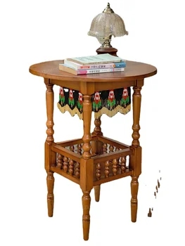 Xl Круглый столик с занавеской из бисера ручной работы, маленький журнальный столик из массива дерева, маленький круглый столик для хранения вещей, средневековый приставной столик